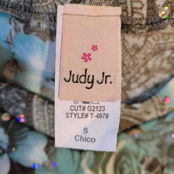 Judy Jr. Women's size small short sleeve see-through floral shirt with sparkles - Picture 12 of 12